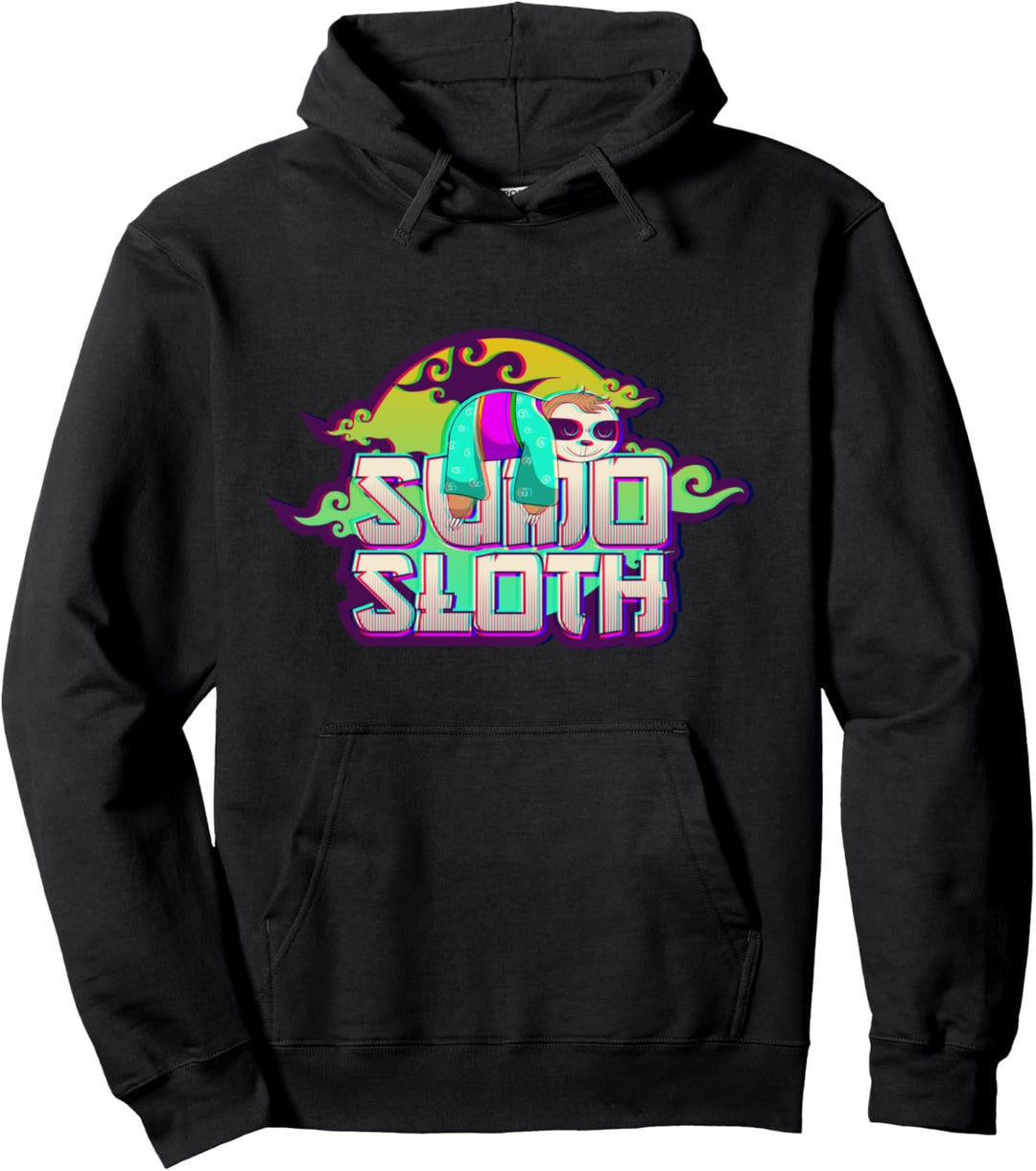 Sumo Sloth Faultier Japanisches Vaporwave Sumo Ringer Pullover Hoodie