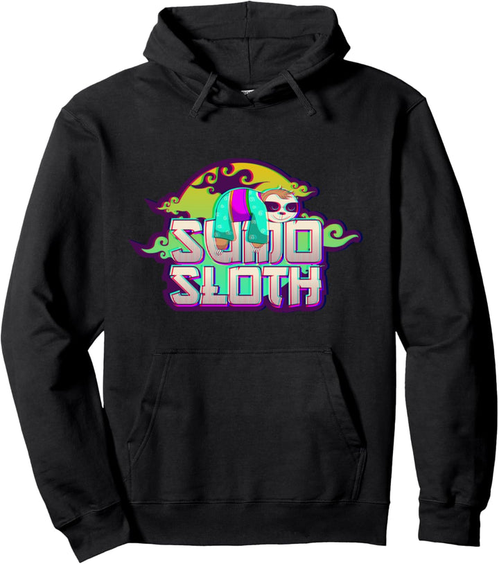 Sumo Sloth Faultier Japanisches Vaporwave Sumo Ringer Pullover Hoodie