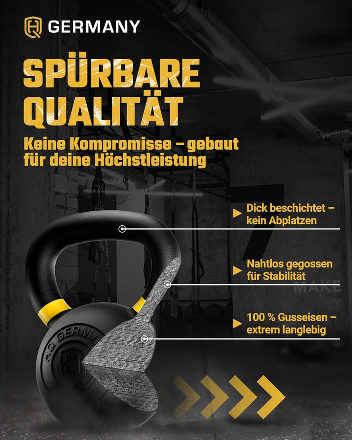 HQ Germany® Powdercoat Kettlebell | Vollguss | 2-32kg | Starter-Sets | ±2,0% Gewichtstoleranz 16KG,