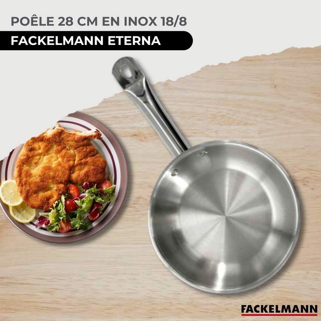 Fackelmann 9440550 Pfannen-Set, 3-teilig, 20, 24 und 28 cm, aus Edelstahl 18/8, 3 Glasdeckel und 6 K