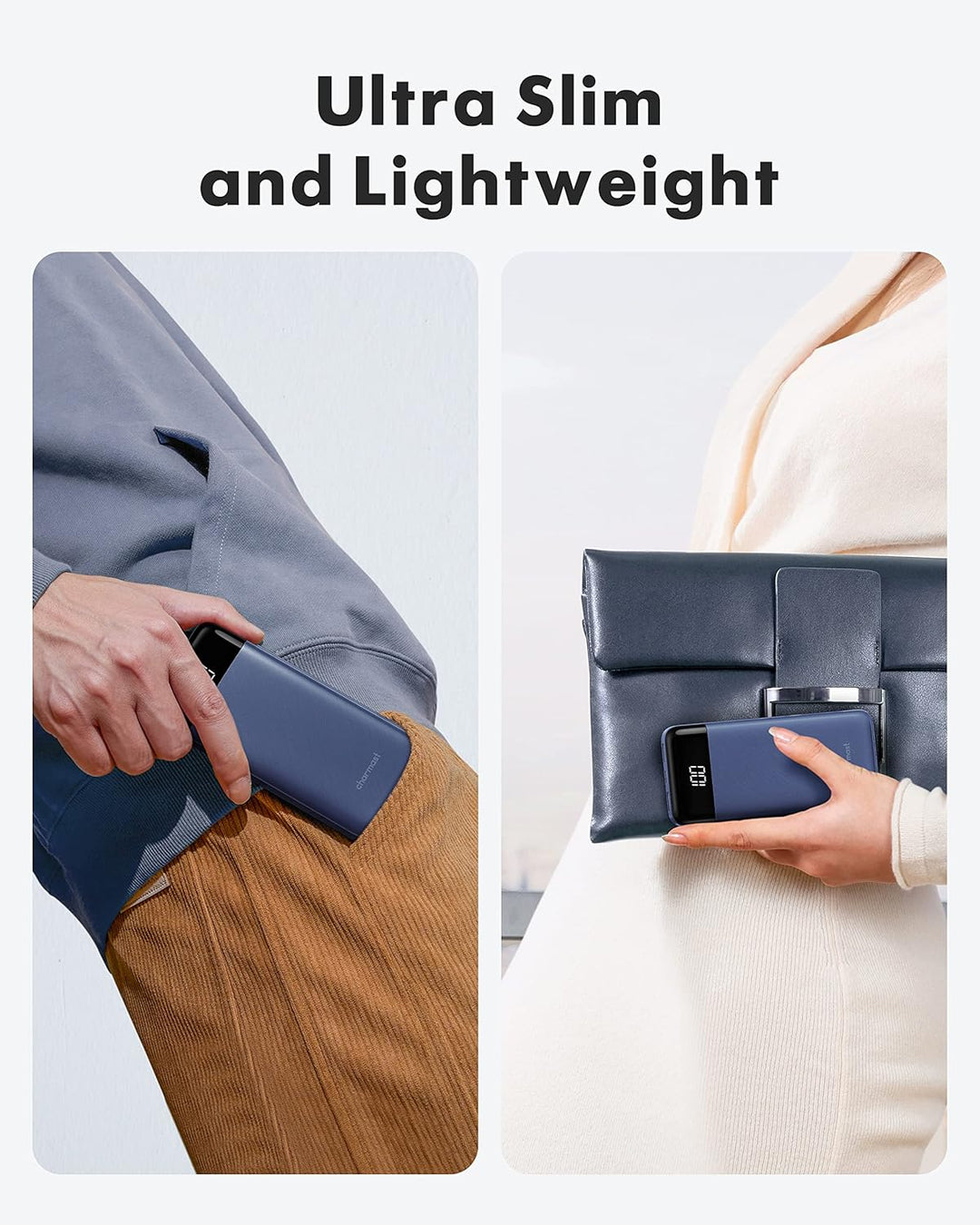 Charmast Externer Akku, 10.000 mAh, mit 4 integrierten Kabeln, tragbarer Akku, USB C, dünn, Power Ba