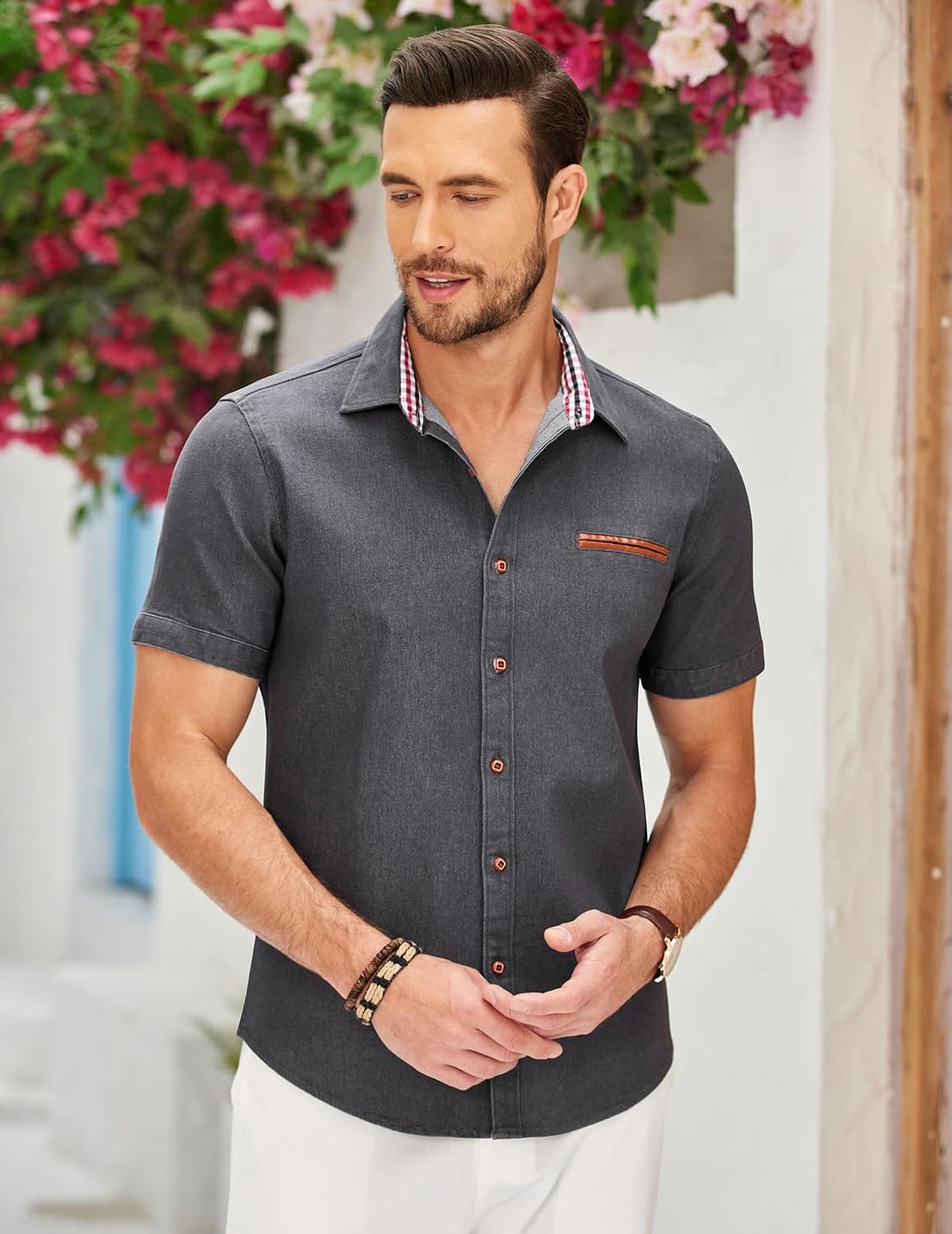 COOFANDY Herren Hemd Kurzarm Jeanshemd Slim Fit Baumwolle Vintage Freizeithemd Sommer Hemden Für Her