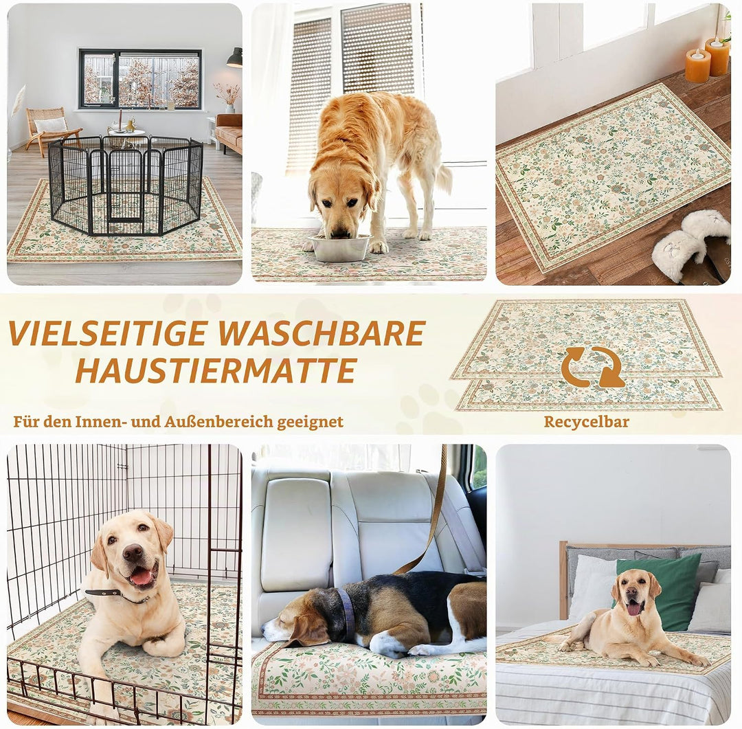 Baodan Welpen Unterlagen Waschbar, 2 Pack PIPI Matten für Hunde mit Blumenmuster inkontinenzunterlag