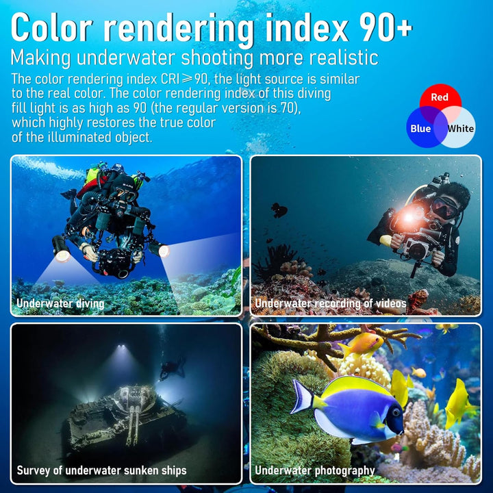 B24 Tauchen Taschenlampe,9000 Lumens Super Bright Underwater 80m Video Light, Scuba Dive Light, High