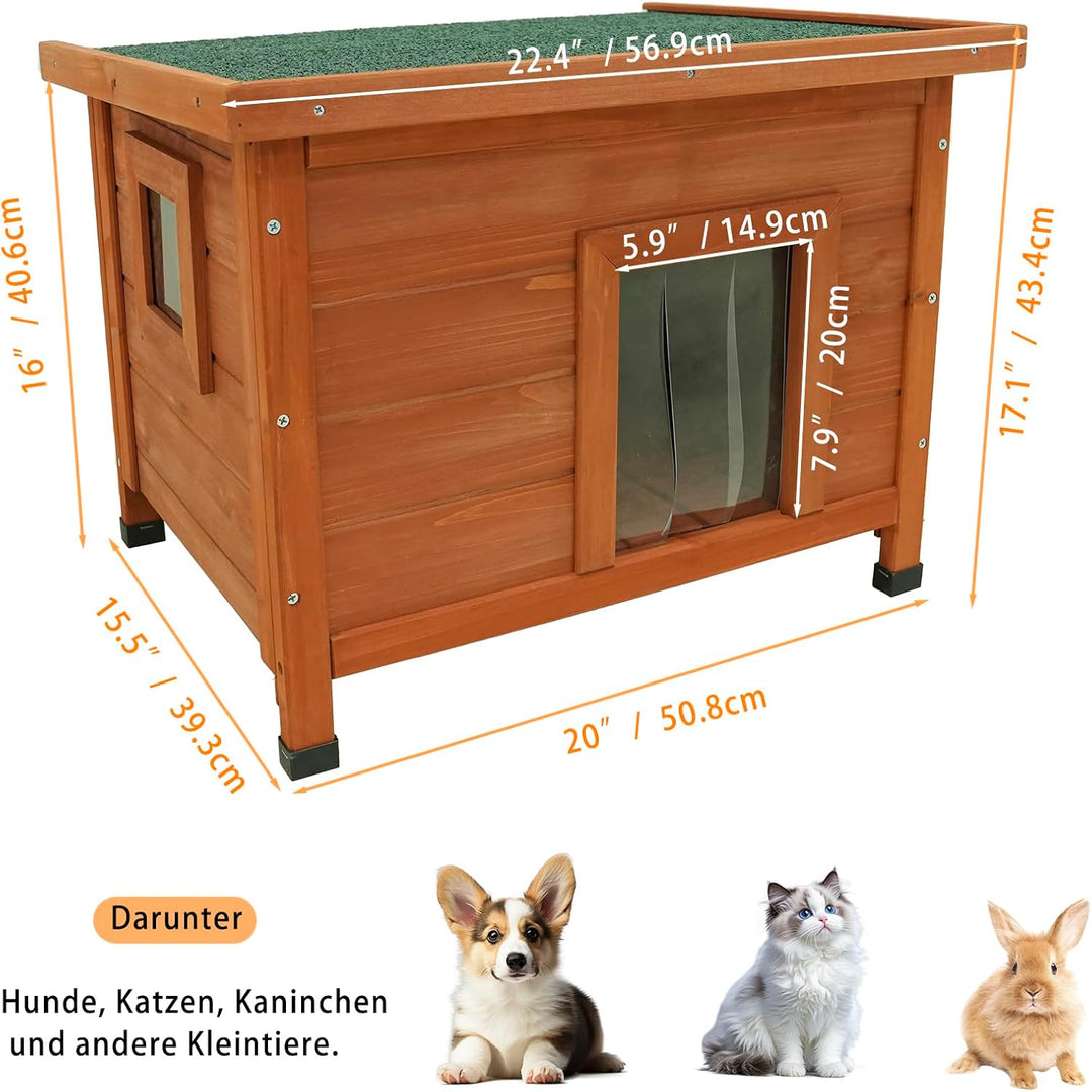 Katzenhaus aus Holz, Wetterfestes Katzenhütte mit Asphaltdach, Braun (EIN neues orange), Ein neues o
