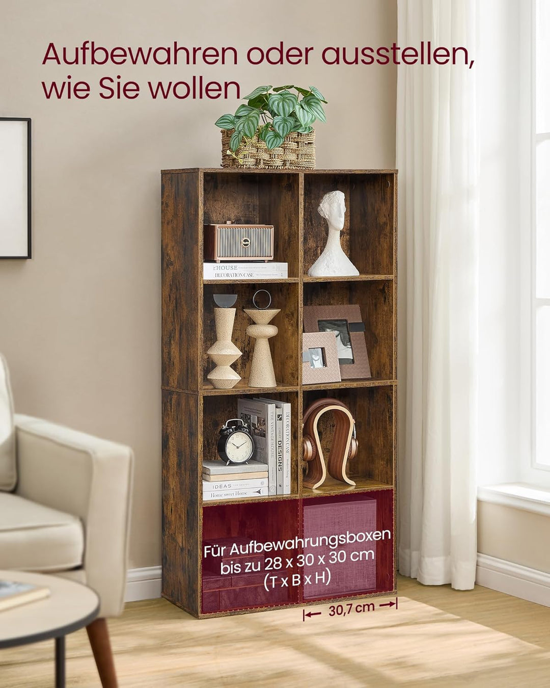 VASAGLE Bücherschrank, Bücherregal, mit 8 Fächern, Büroregal, Würfelregal, Standregal, für Wohnzimme