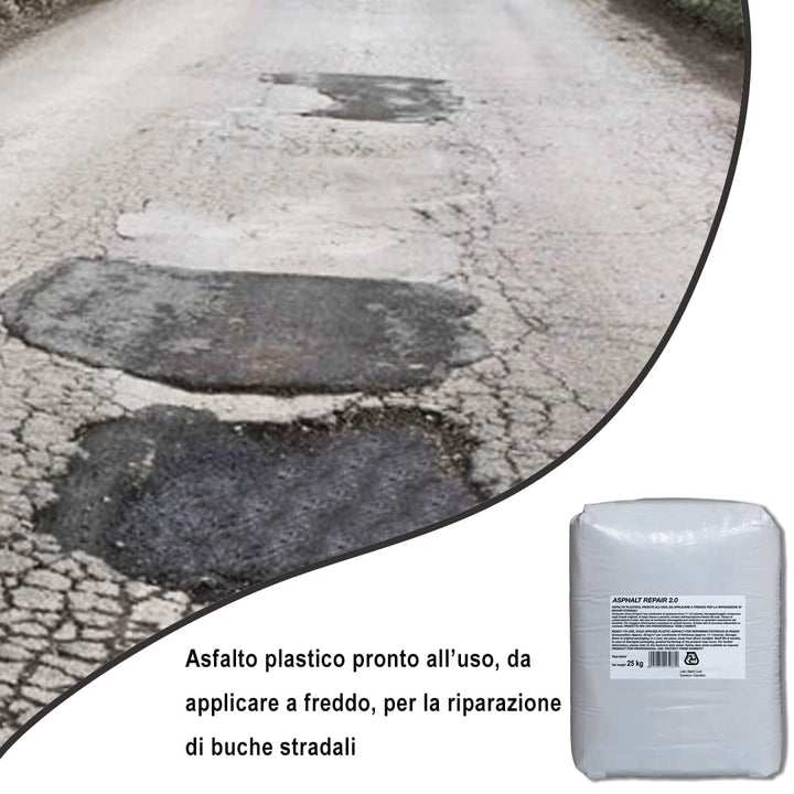 Kalter Asphalt für die Strasse, 25 kg. MASTERBRICO | Kaltasphalt für Schlaglöcher und Strassenrepara