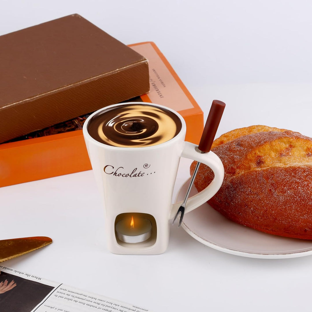 Gosknor Schokoladenfondue-Tasse mit Gabel, Süsse Schmelztasse mit Teelichtern für Schokolade Käse De