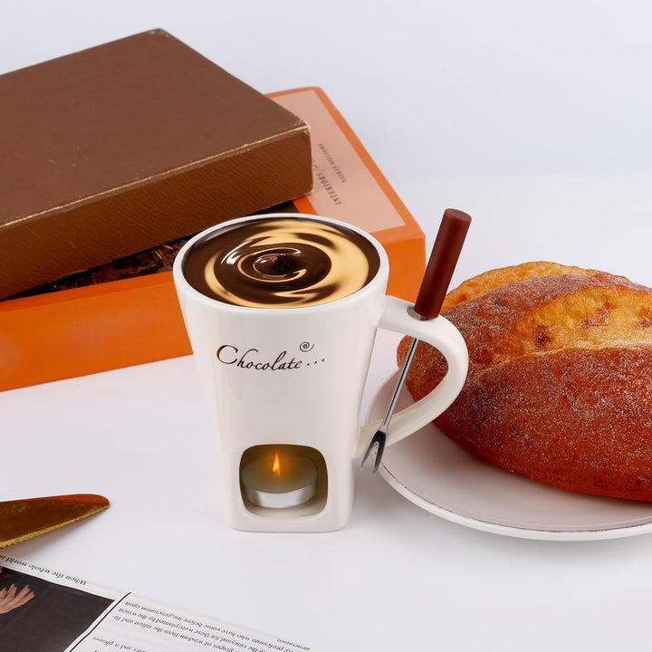 Gosknor Schokoladenfondue-Tasse mit Gabel, Süsse Schmelztasse mit Teelichtern für Schokolade Käse De