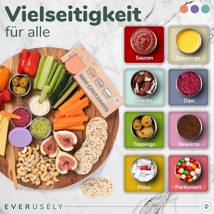 Everusely Mini-Salat-Dressing-Behälter für unterwegs, auslaufsicher, Edelstahl, kleine Gewürzbehälte