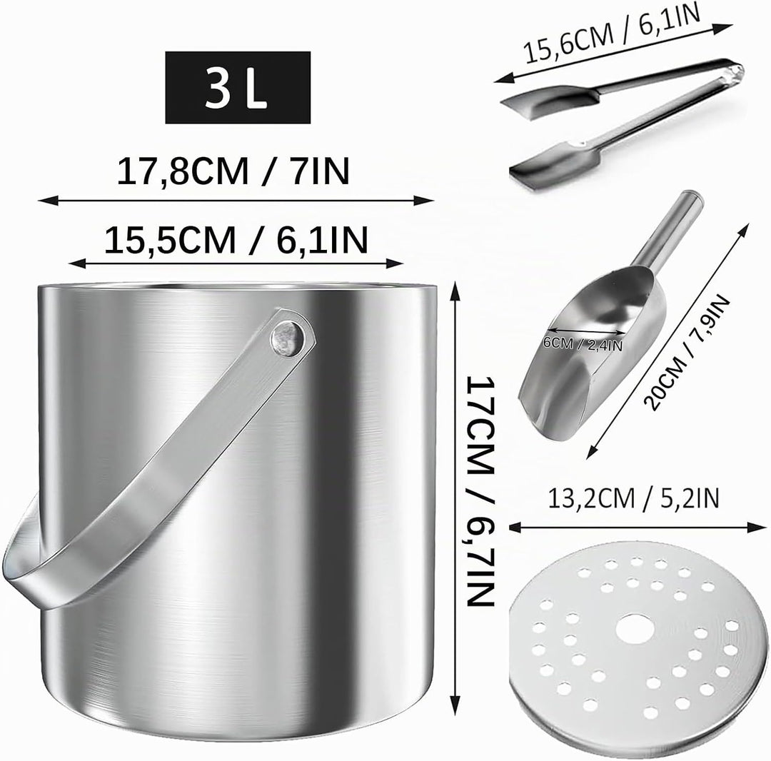 Eiswürfelbehälter, 3L Eisbehälter rund mit Sieb und Eiszange, Eiswürfelbehälte, Sektkühler Flaschenk
