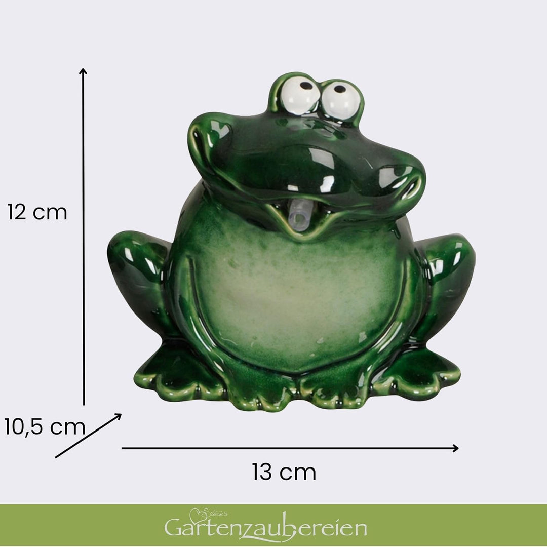 Storm's Gartenzaubereien Wasserspeier Frosch mit Akku Solarpumpe 12cm aus Keramik Laufzeit ohne Sonn