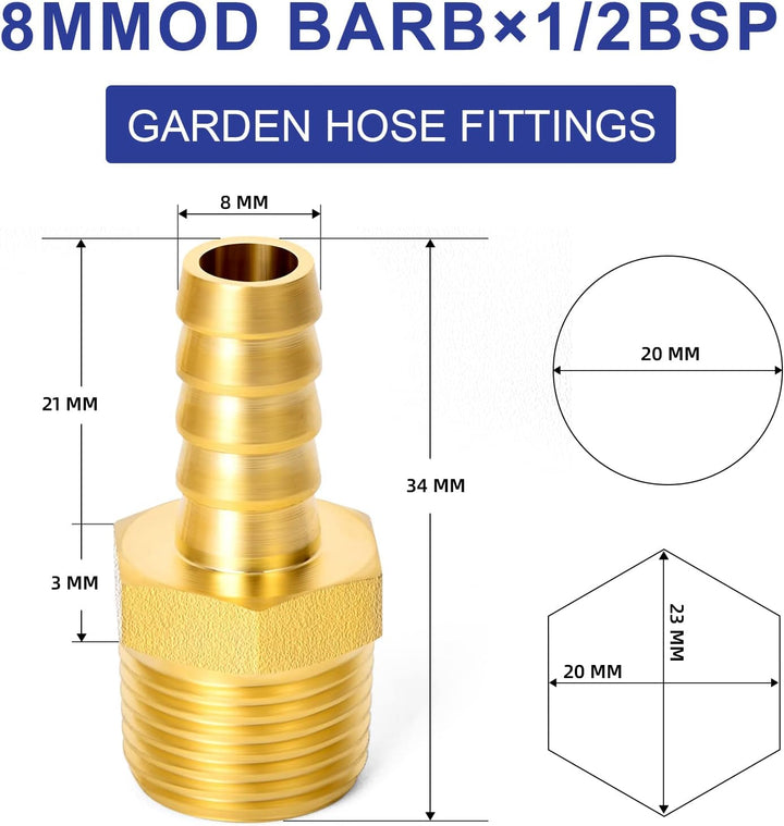 ERGAOBOY 10 Stk 8mm OD Barb auf 1/2" BSP Stecker, Messing Schlauchtülle Kompressionsfittings 1/2" M