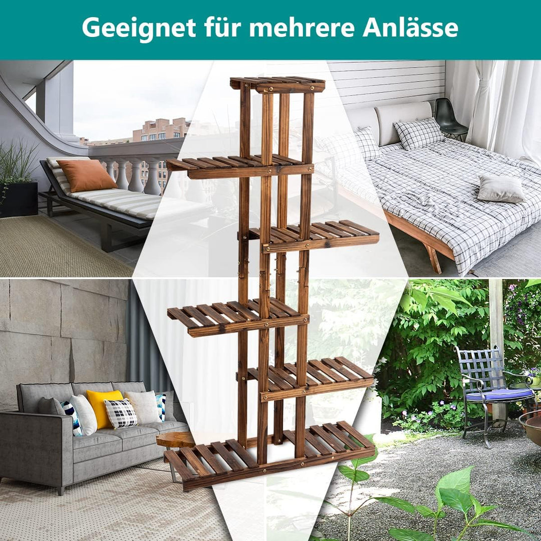 GOPLUS 6 Ebenen Blumenregal, Pflanzenregal Holz Blumentreppe Pflanzenständer Blumenständer draussen