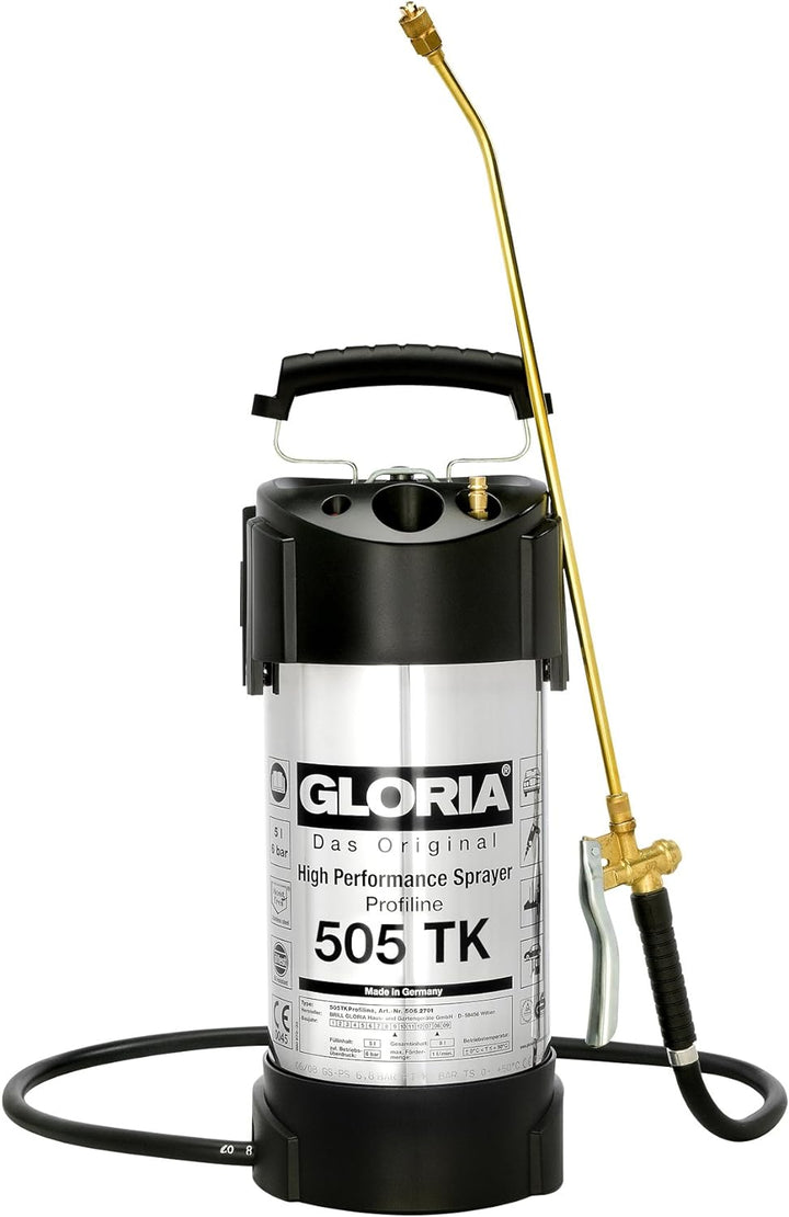GLORIA Hochleistungssprühgerät 505 TK Profiline | 5 L Füllinhalt | Profi-Drucksprüher aus rostfreiem
