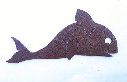 STEINFIGURENWELT GIEBEN Gartenfigur Angler Manni mit Fisch 60x90cm auf Platte Edelrost Gartendeko We