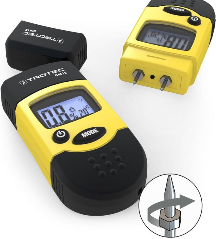 TROTEC Feuchtigkeitsmessgerät BM12 – Für Wand, Holz, Estrich – Messbereich 6-44%, Abschaltautomatik,