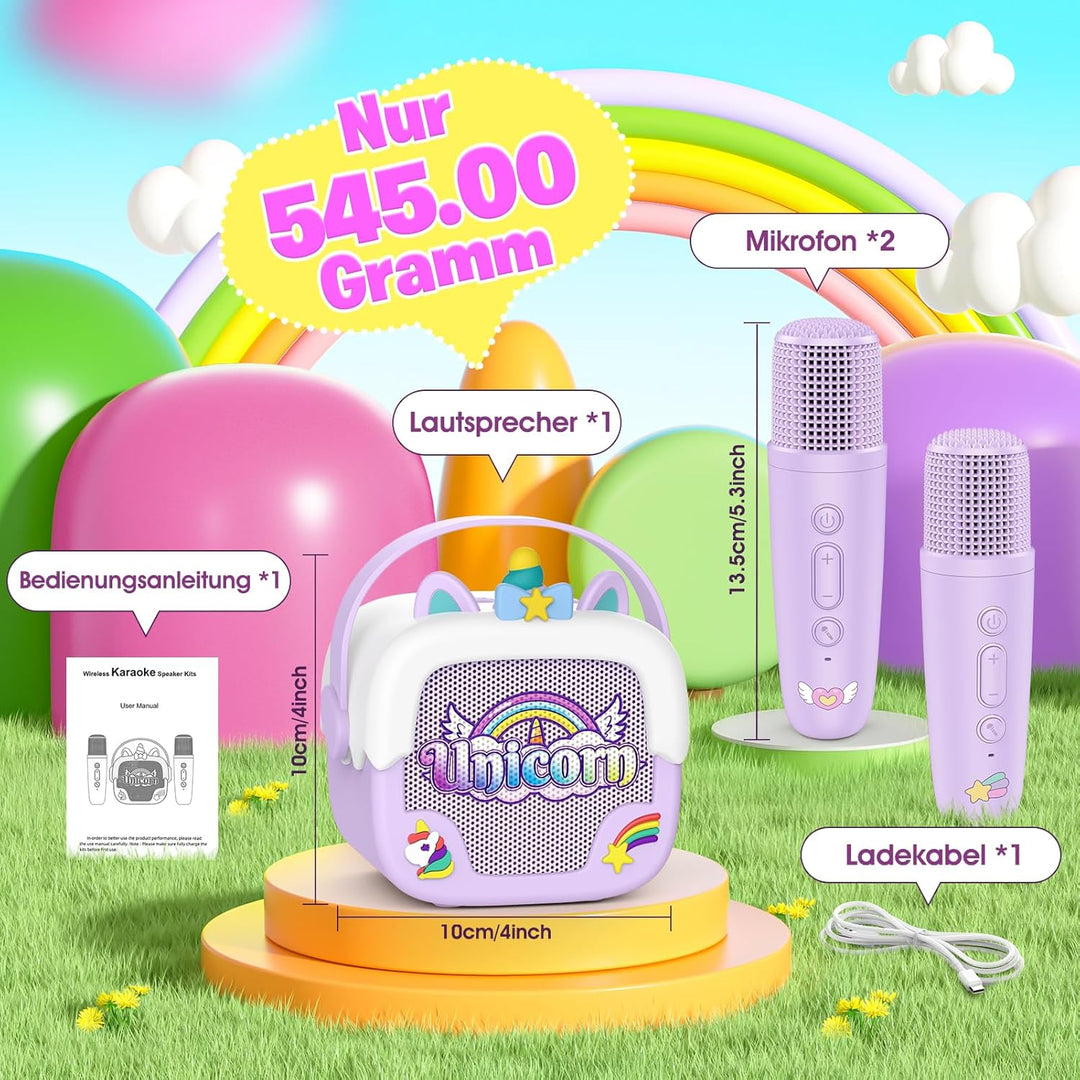 Dislocati Einhorn Karaoke Maschine mit 2 Bluetooth Karaoke Mikrofon, Geschenk Spielzeug für Mädchen