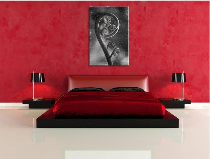 Pixxprint Blatt von Einer Farne im Wald / 100x70cm Leinwandbild bespannt auf Holzrahmen/Wandbild Kun