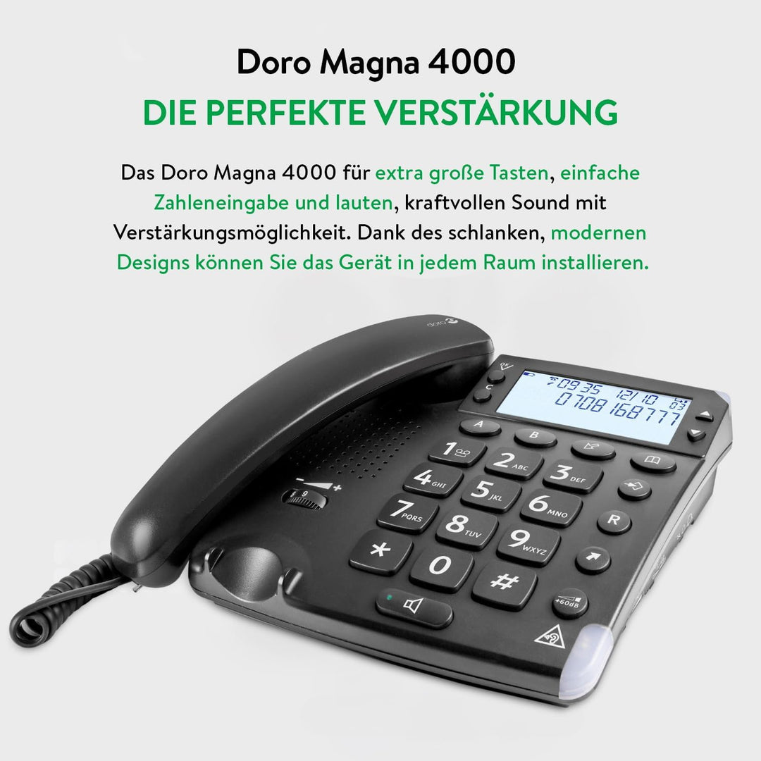 Doro 6377 Magna 4000 Schnurgebundenes Grosstastentelefon mit grossem hintergrundbeleuchtetem Display