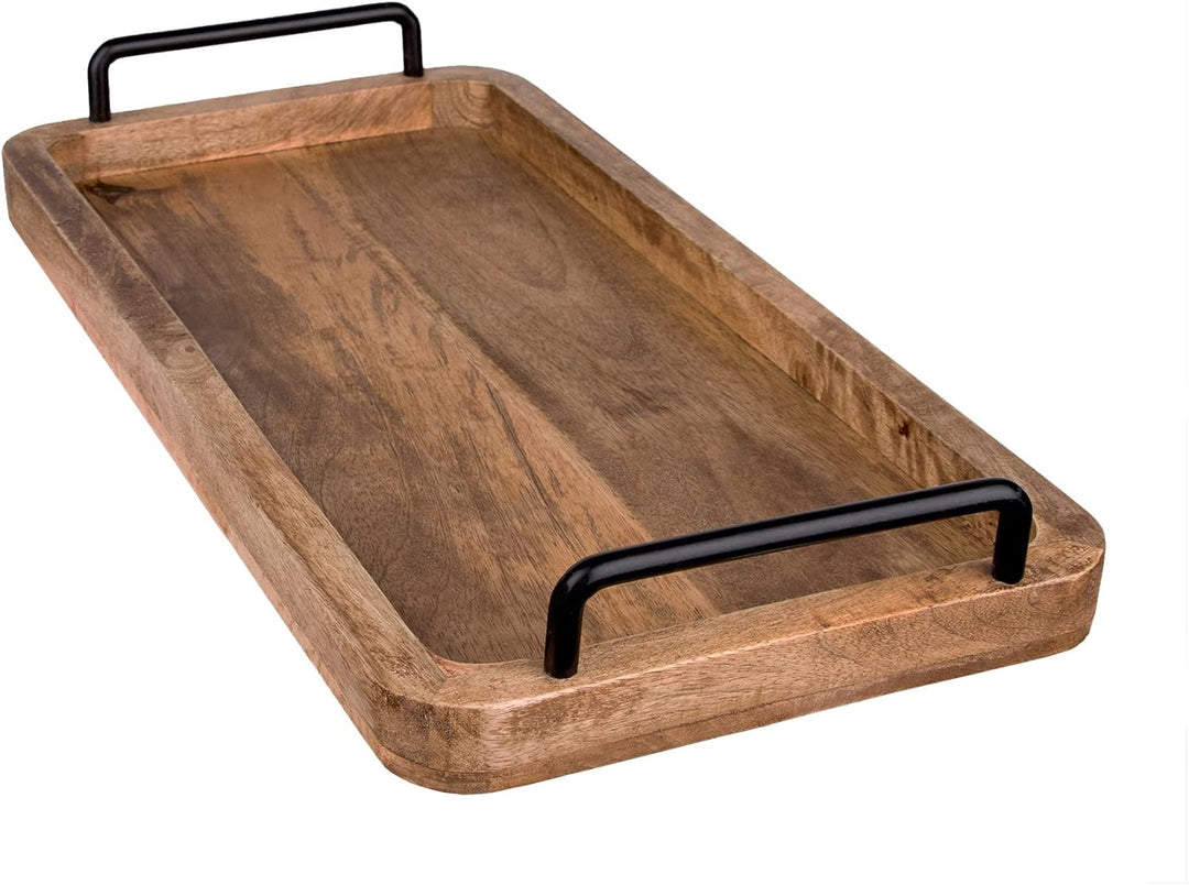 BigDean Serviertablett aus Mangoholz - 60 x 30 x 3 cm - Vintage Holz Tablett - UNIKAT - Holztablett