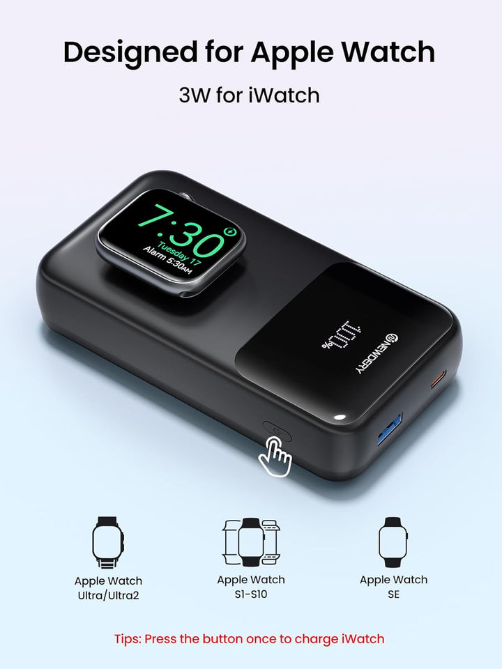 NEWDERY Powerbank für Apple Watch & iPhone Ladegerät 20000mAh Drahtloses Ladestation Power Bank, Sch
