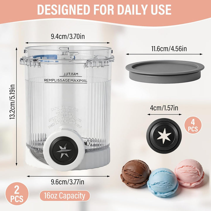 2 Stück Nin/ja Swirl Behälter 480 ml Grau, Kompatibel mit Nin/ja Creami Swirl NC700 & NC701, Ni/nja