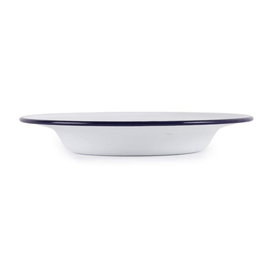 Olympia Emaille Suppenteller Set 245 mm/9 5/8 inch (6er Pack), Weiss mit blauem Rand, Emaillierte St