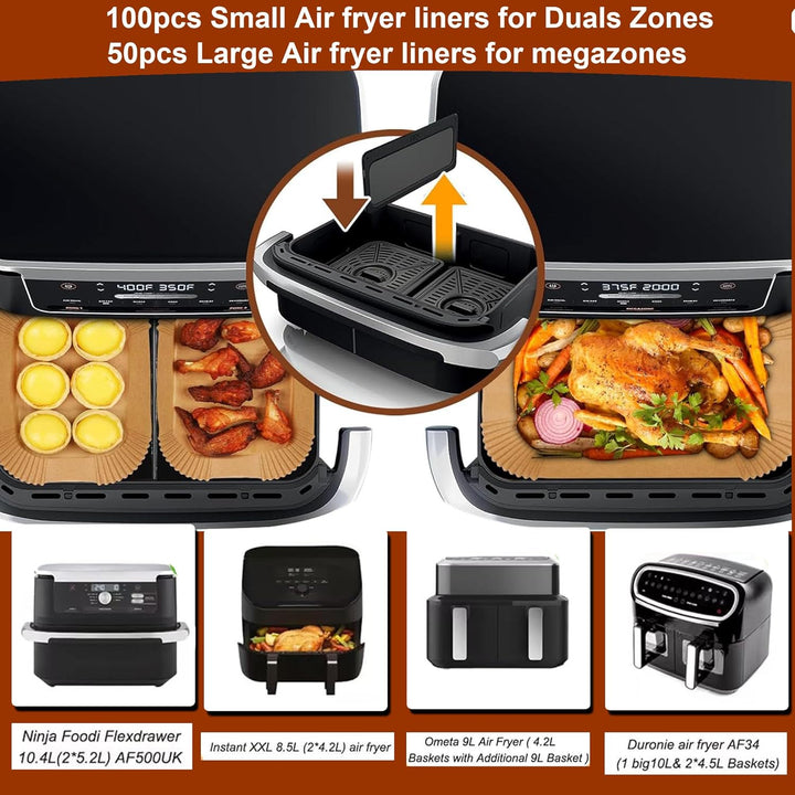 150pcs Airfryer Backpapier für Ninja Flex Drawer Dual Zone AF500EU AF500EUCP 10,4L, Auch kompatibel