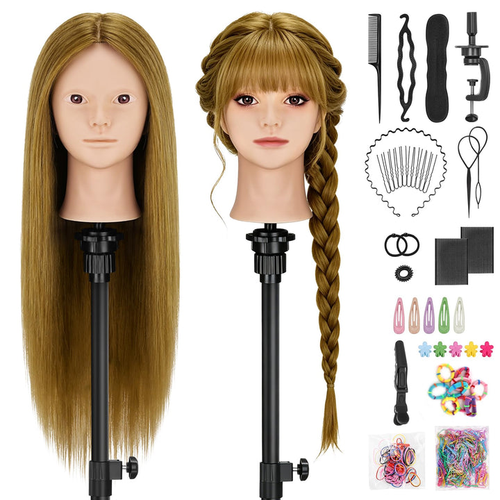 TwoWin Friseurkopf mit Haaren, 26 Zoll (66 cm) 80% Echthaar Mannequin Kopf, Make-up Übungskopf Haar