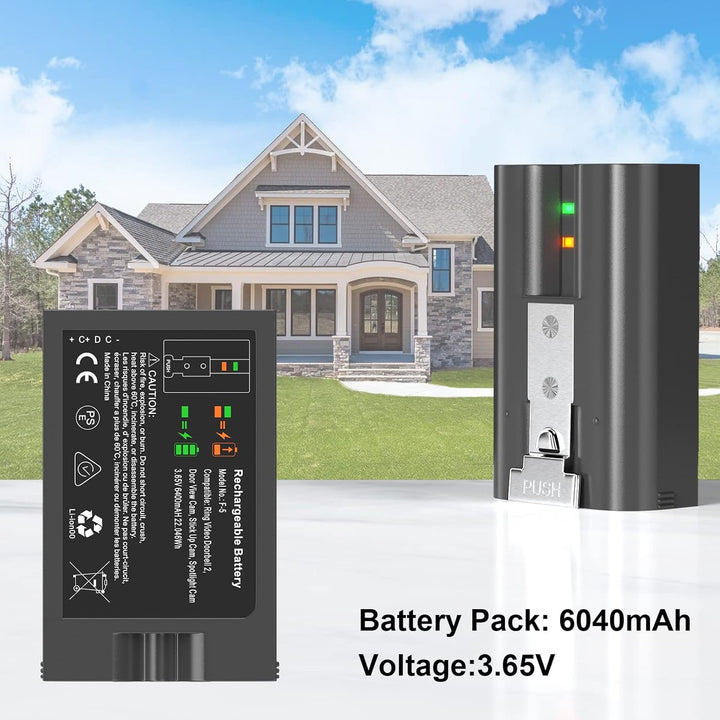Ersatzakku mit Ring, 3.65V 6040mAh Akku Für Türklingel Kamera 2/3/3+/4, Stick-up,Spotlight Batterien