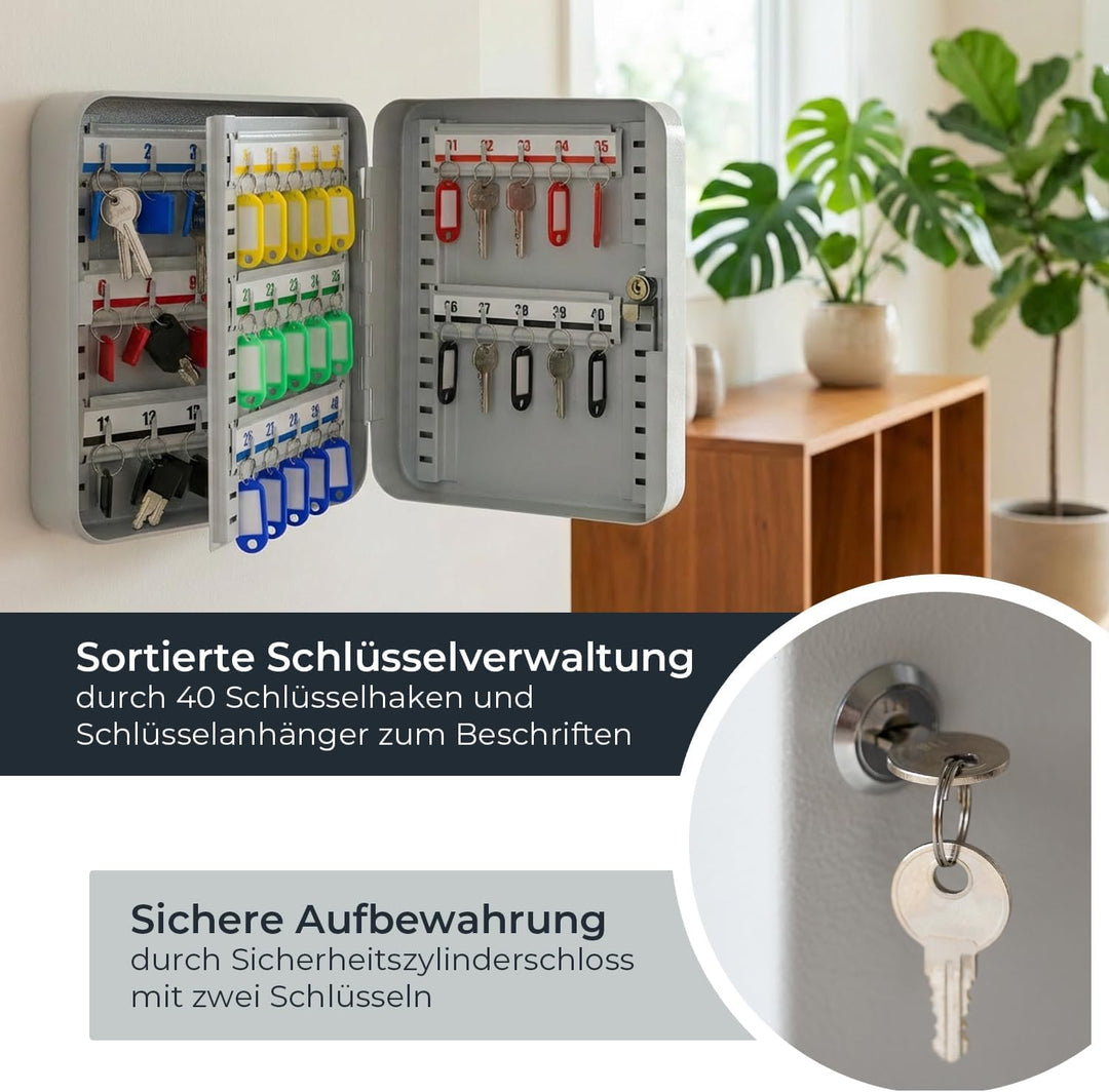 HMF Schlüsselkasten gross aus Stahl, abschliessbarer Schlüsselschrank für Flur, Arbeitszimmer oder G