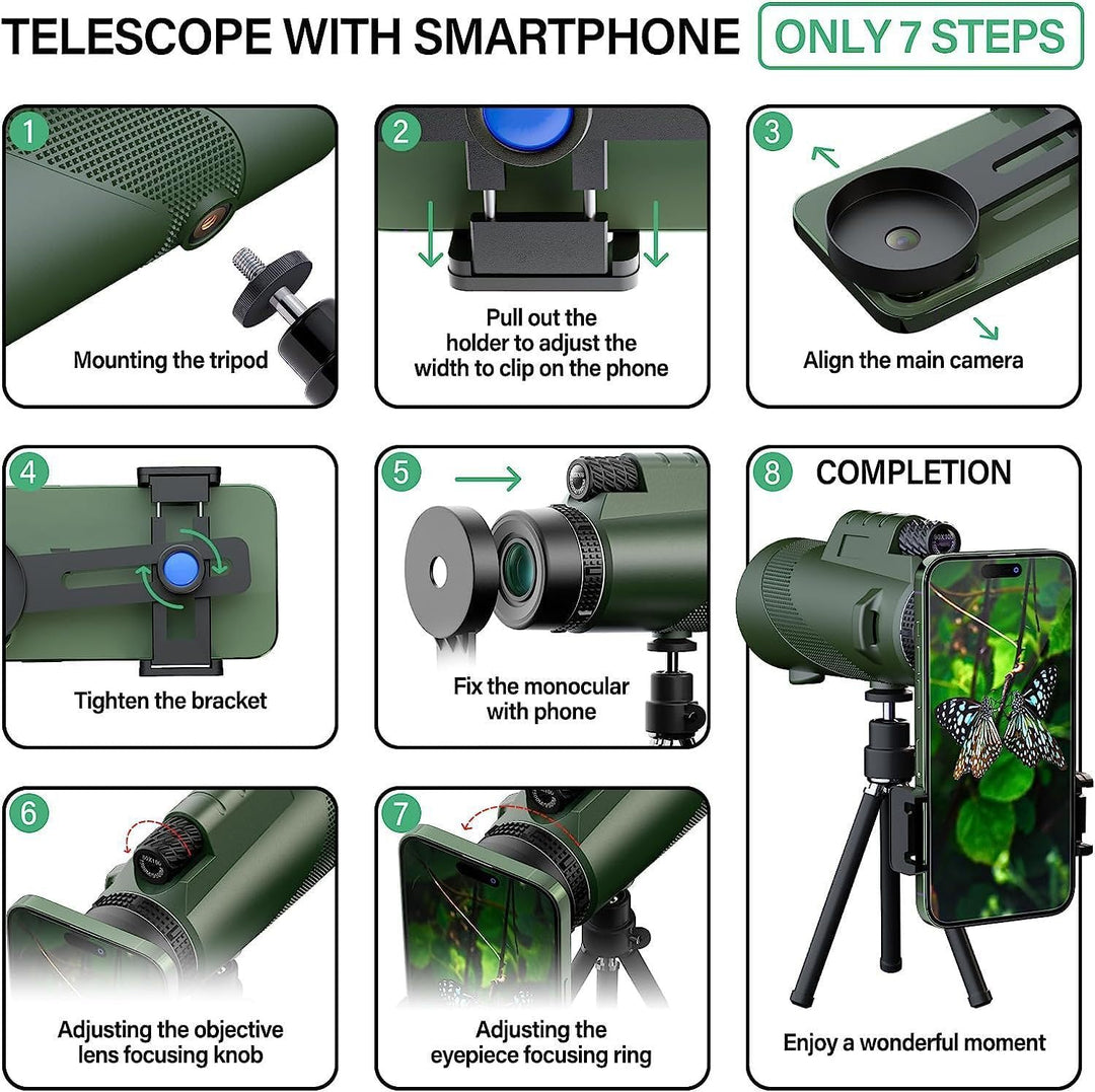 Monokular Teleskop, 12x50 Monoculars,mit BAK4-Prisma und FMC-objektiv, mit Smartphone Halterung stat