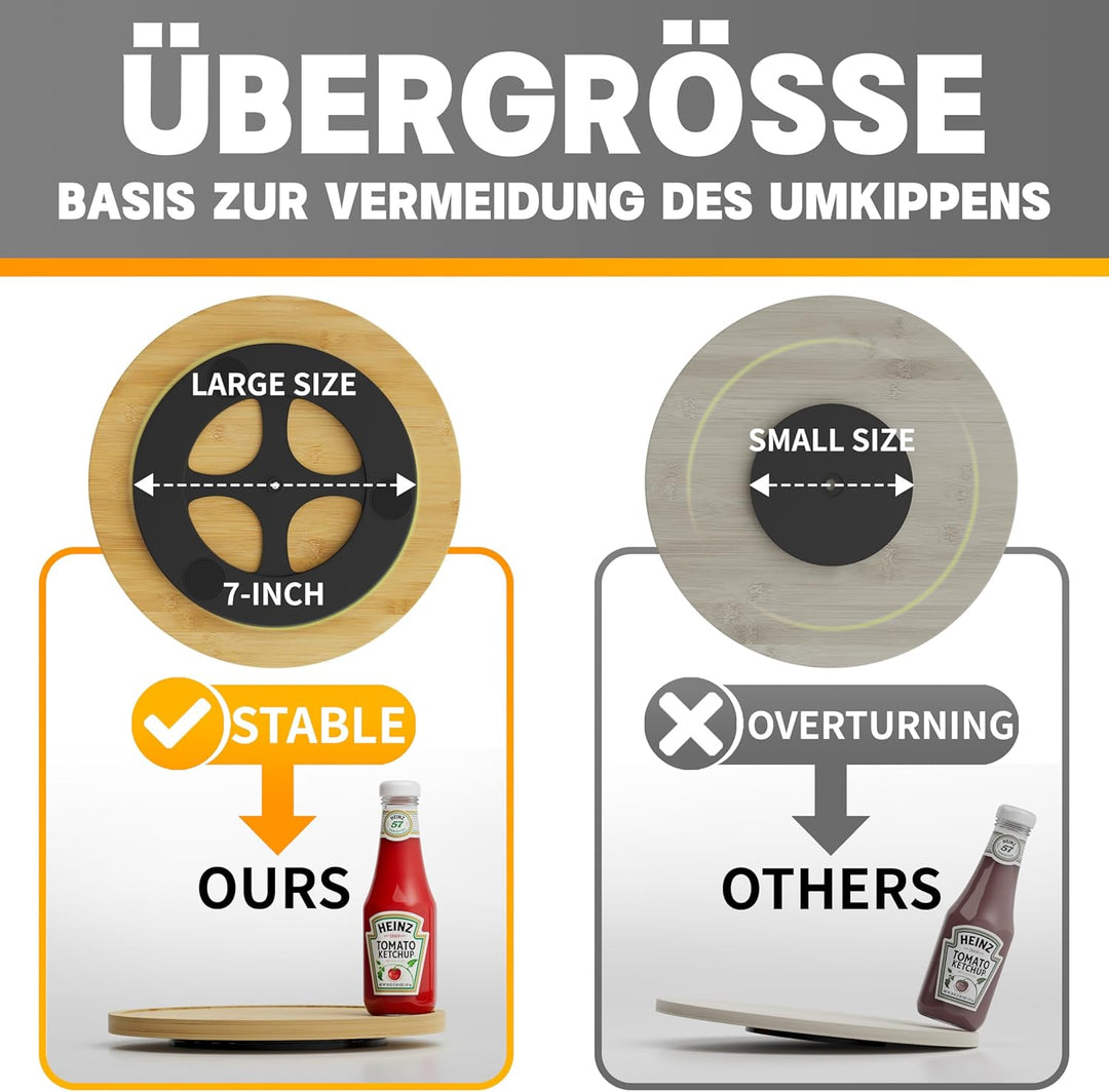 Homerays Bambus Drehteller Organizer Lazy Susan, Drehteller Küchen Organizer-22cm, Anti-Rutsch-Gewür