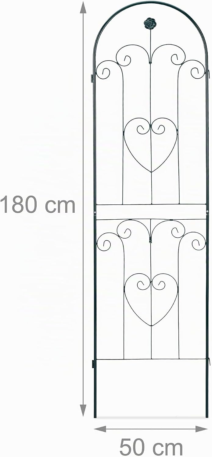 Relaxdays Rankgitter 2er Set, Metall, 180 x 50 cm, Rankhilfe Garten, Rundbogen, Blume &amp; Herz, zum St
