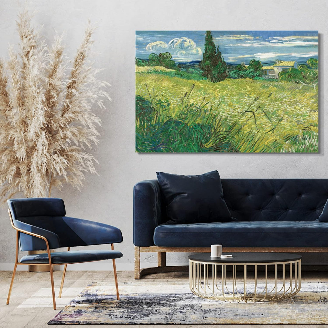 Printed Paintings Leinwand (60x40cm): Vincent Van Gogh - Grünes Weizenfeld mit Zypressen (1889) 60x4
