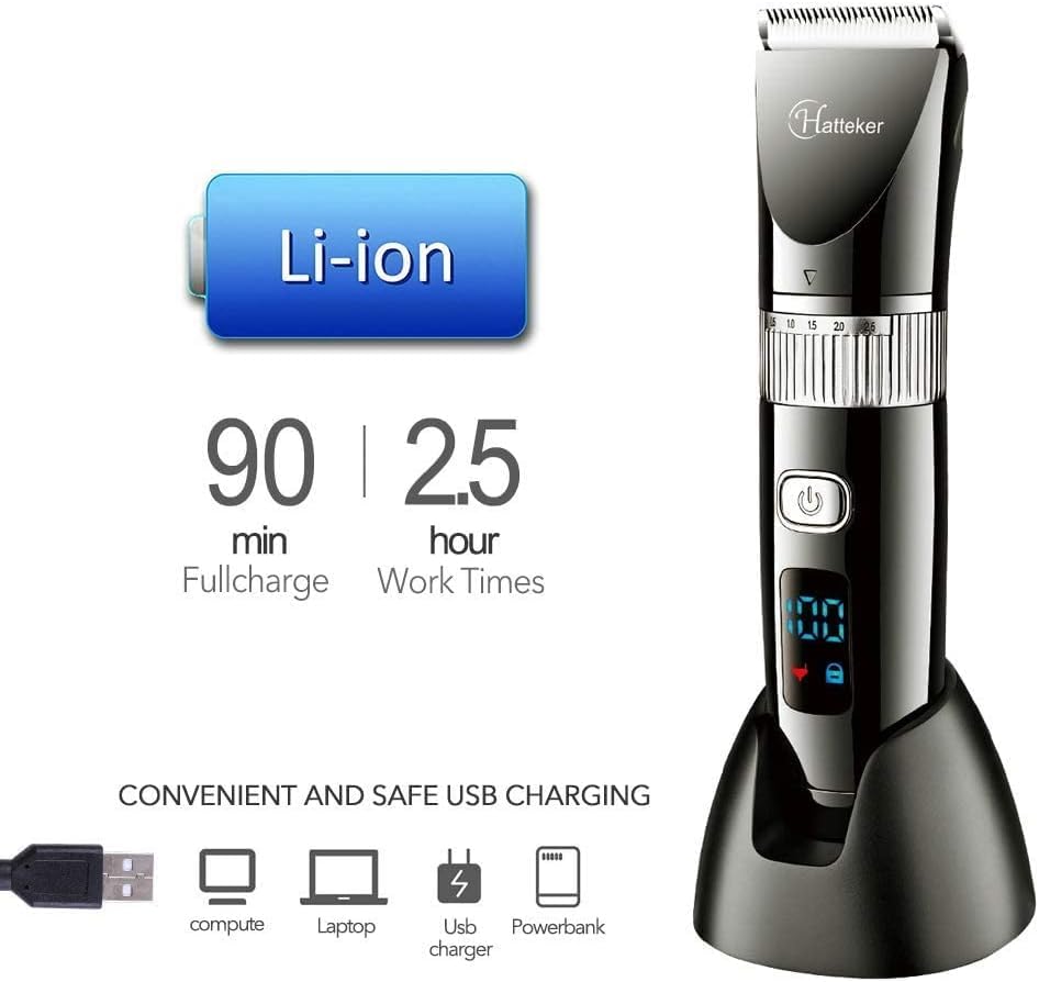 Hatteker Haarschneider Professioneller elektrischer Bartschneider mit LCD-Display Drahtloser USB-Akk