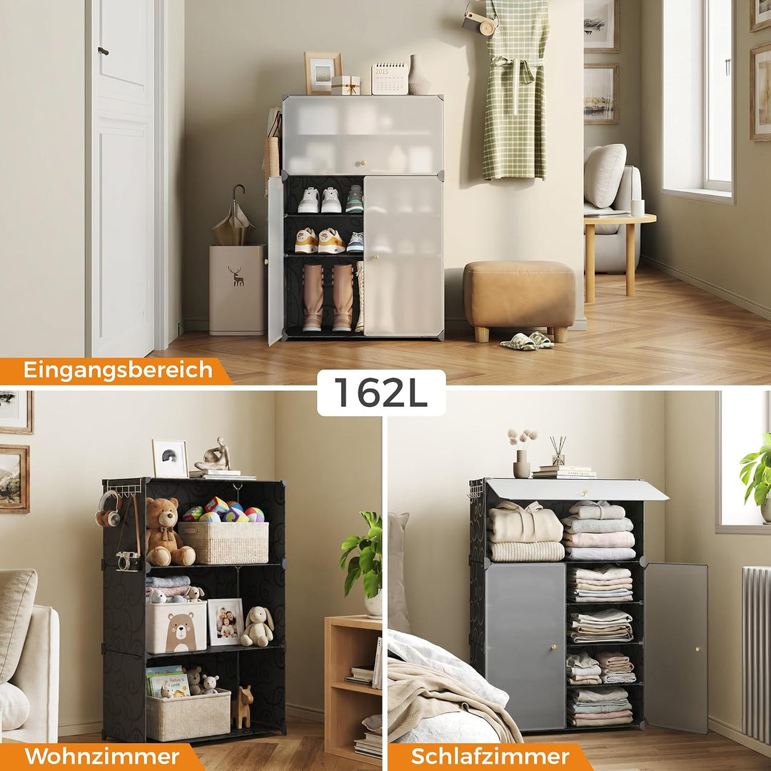 Mondeer Schuhregal, Schuhschrank 6 Ebenen mit Türen, Kunststoff Aufbewahrungsschrank mit Verstellbar