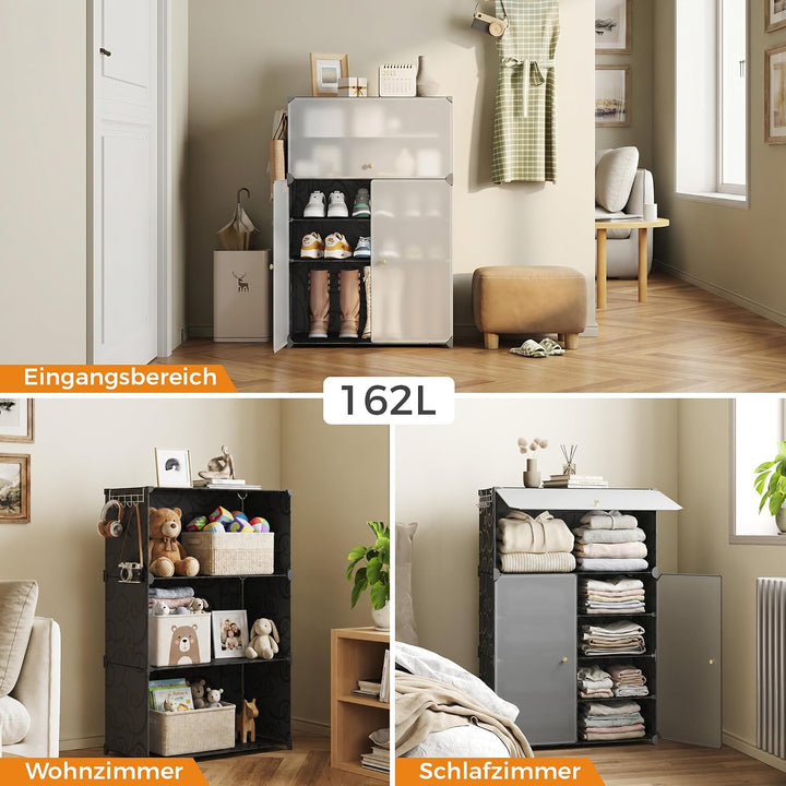 Mondeer Schuhregal, Schuhschrank 6 Ebenen mit Türen, Kunststoff Aufbewahrungsschrank mit Verstellbar