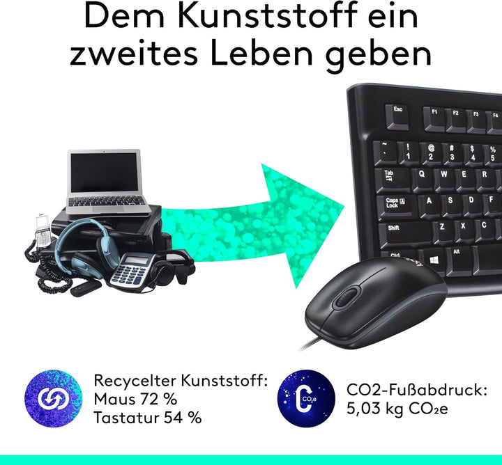 Logitech MK120 Kabelgebundenes Set mit Tastatur und Maus für Windows, Kabelgebundene optische Maus,