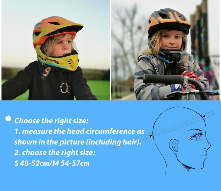 ROCKBROS Kinderhelm Integriert Fahrradhelm Kinder Jugend Fullface Helm mit Abnehmbarem Kinnschutz BM