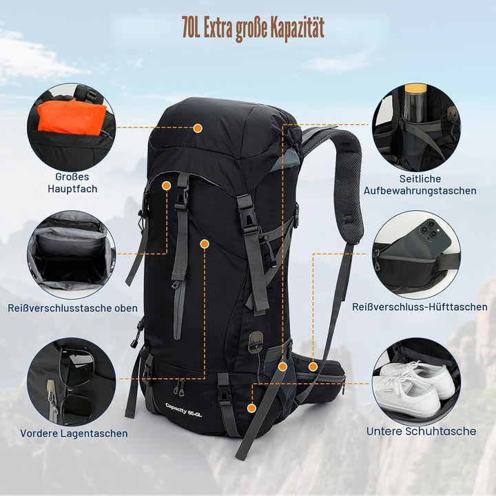 Cozary Wanderrucksack 70L Herren Damen Trekkingrucksack Outdoor Wandern Rucksack Mit Regenabdeckung,