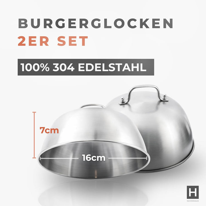𝗛𝗔𝗩𝗘𝗡𝗛𝗔𝗨𝗦 Burgerglocke Edelstahl 2er Set 16cmø I 2X Burger Glocke Edelstahl extra hoch perfekt für S