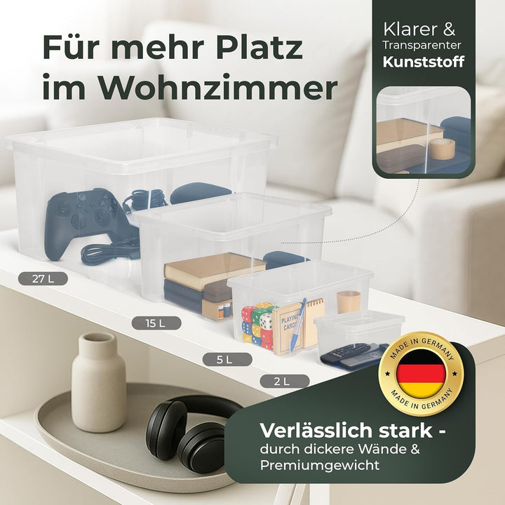 Novaliv 4x Aufbewahrungsboxen ohne Deckel 5L 30 x 19 x 14 cm transparente Nestbar stapelbare Storage