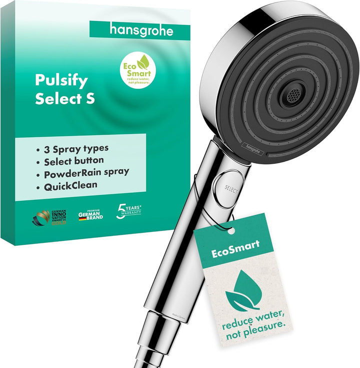 hansgrohe wassersparender Duschkopf Pulsify Select S, Sparduschkopf, Duschbrause, 3 Strahlarten Acti