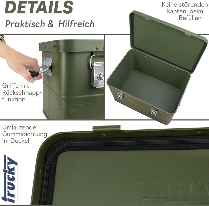 Aluminium Box mit Deckel Grün Alu Kiste Box Alukiste 65 Liter Transportbox Metallbox Alu Aufbewahrun