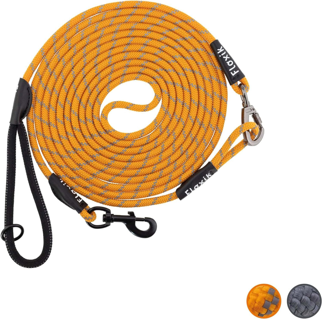 Floxik Schleppleine für Hunde | 5m, 10m, 15m, 20m orange | reflektierende Tauleine mit Abnehmbarer H