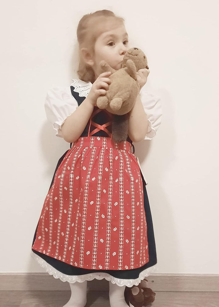 Schrammel Blumenrankerl Schürze Festliches Kinderdirndl Edelstickerei 86-92 Blau-rot, 86-92 Blau-rot