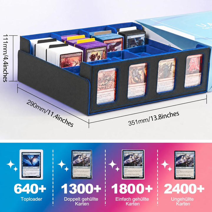 Trading Card Storage Box für Commander Display, 2400+ MTG Deck Box mit 4 Top Loaders, TCG Card Case