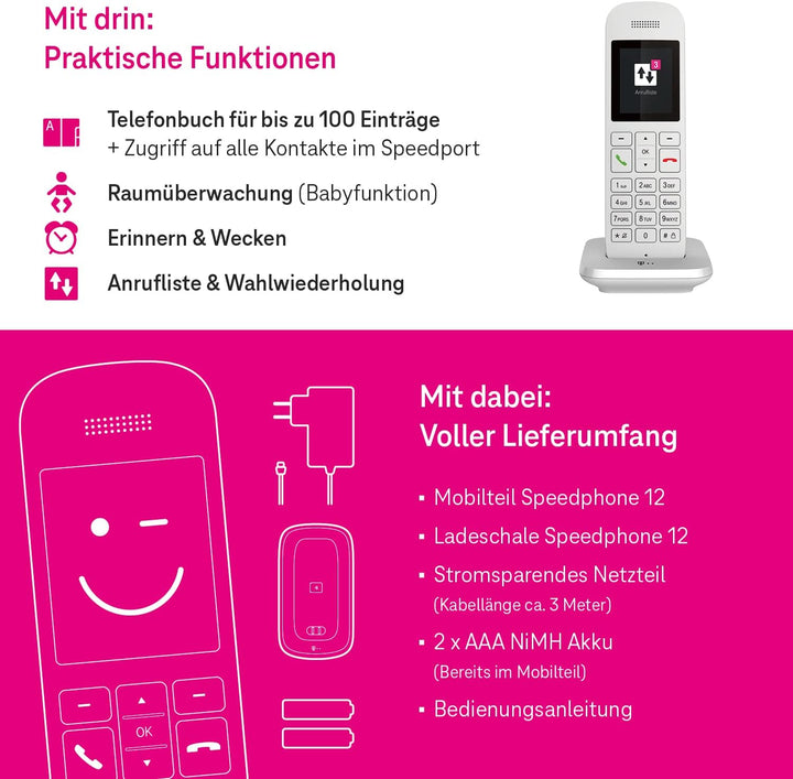 Telekom Festnetztelefon Speedphone 12 in Weiss schnurlos | Zur Nutzung an aktuellen Routern mit inte